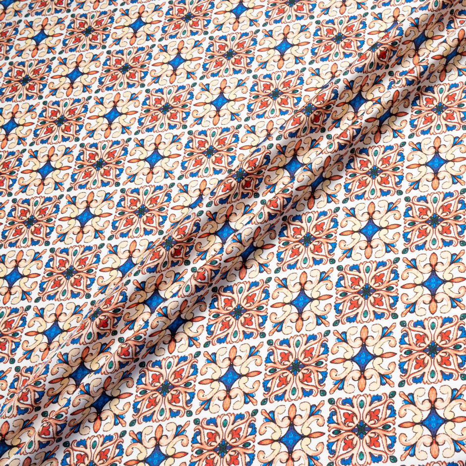 Red & Blue Geo Printed Pure Silk Twill