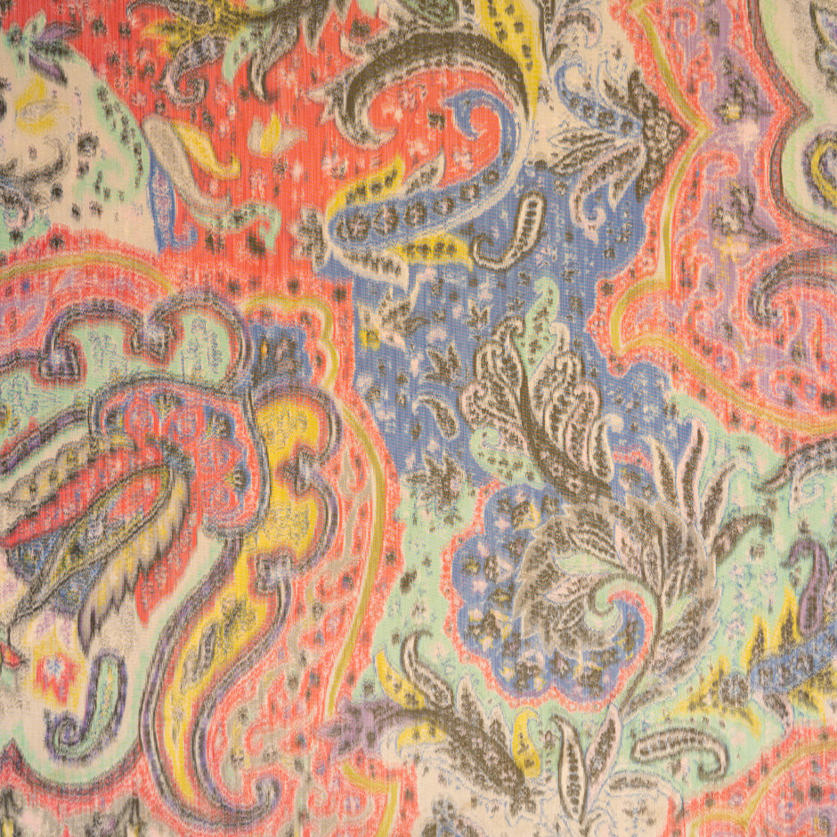 Multi-Coloured Paisley Printed Poly Taffeta