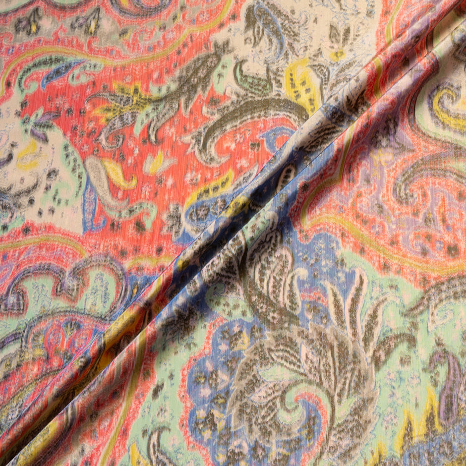 Multi-Coloured Paisley Printed Poly Taffeta