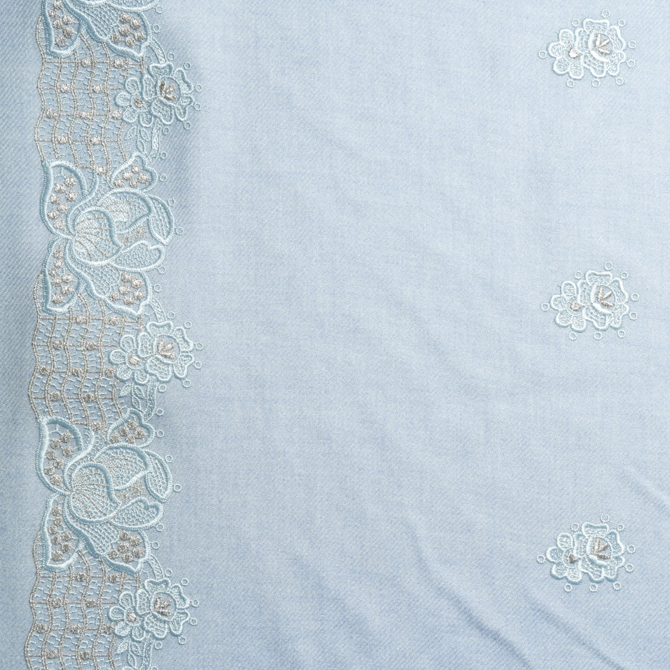 Dusty Blue Floral Lace Embroidered Wool