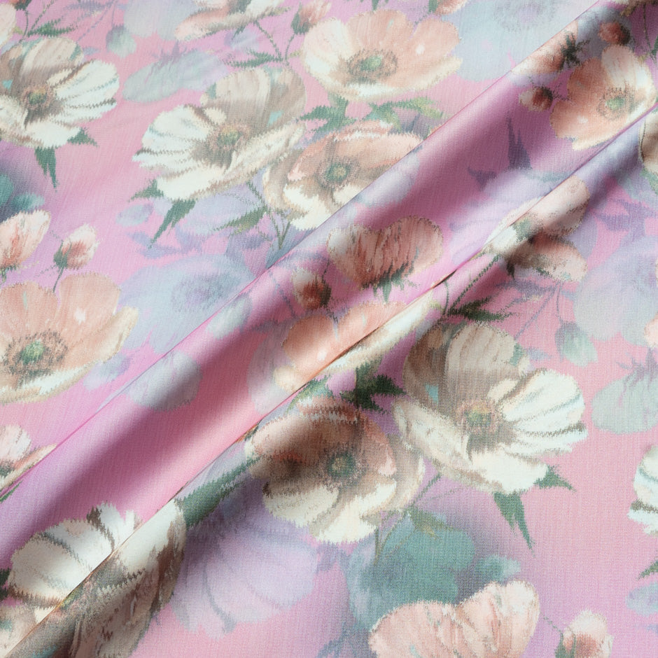 Pretty Floral Printed Pink Taffeta