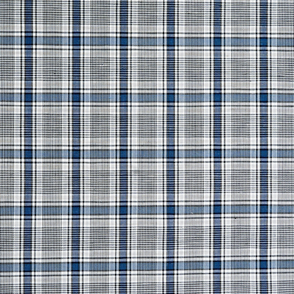 Blue Checkered Cotton, Linen & Wool Blend