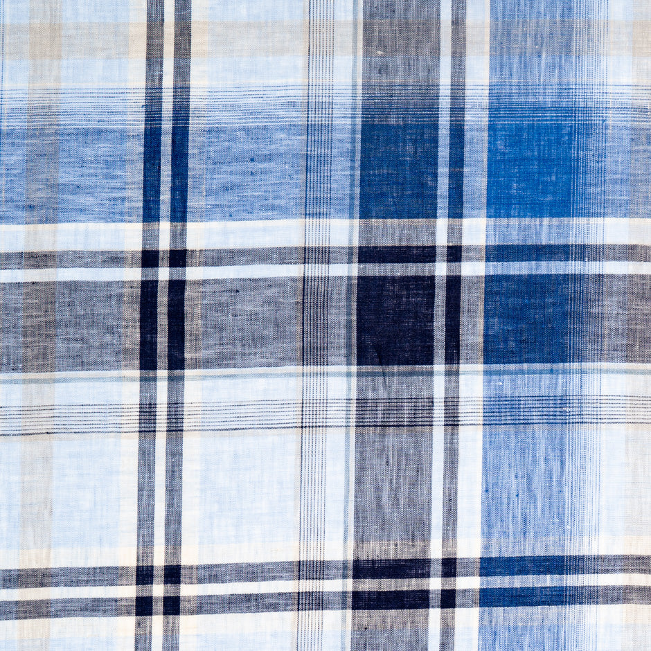 Multi Blue Checkered Pure Linen