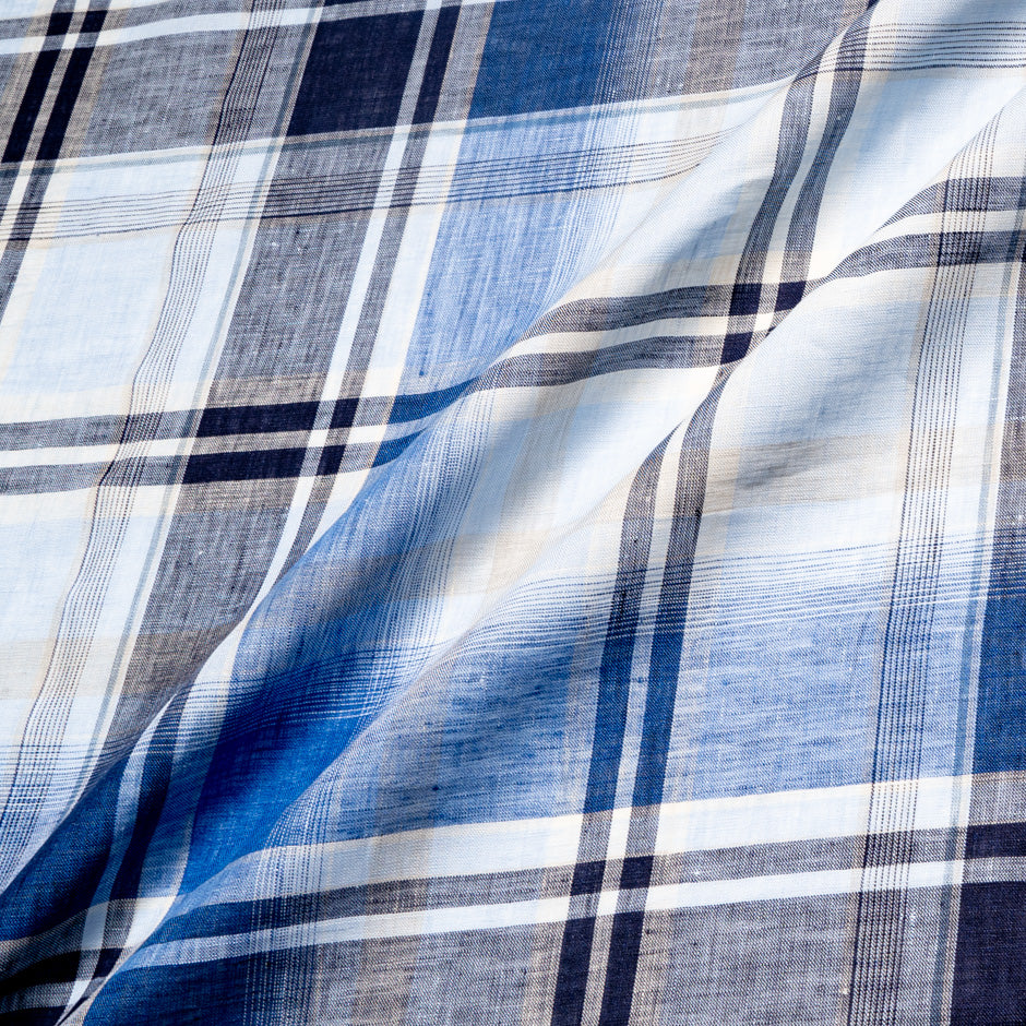 Multi Blue Checkered Pure Linen