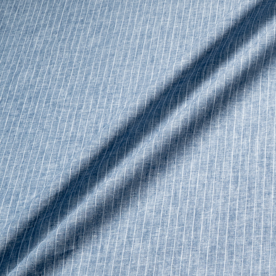 White Striped Blue Pure Linen