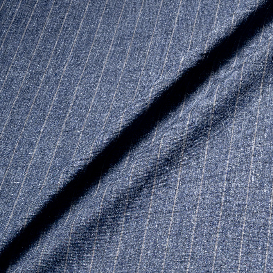 Taupe Striped Dark Blue Pure Linen