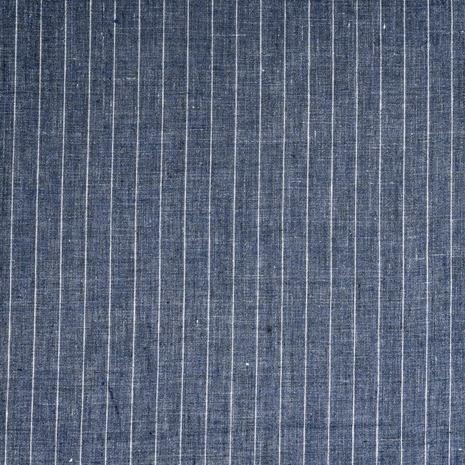 White Striped Dark Blue Pure Linen