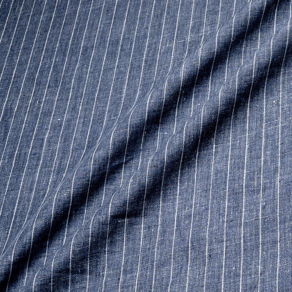 White Striped Dark Blue Pure Linen