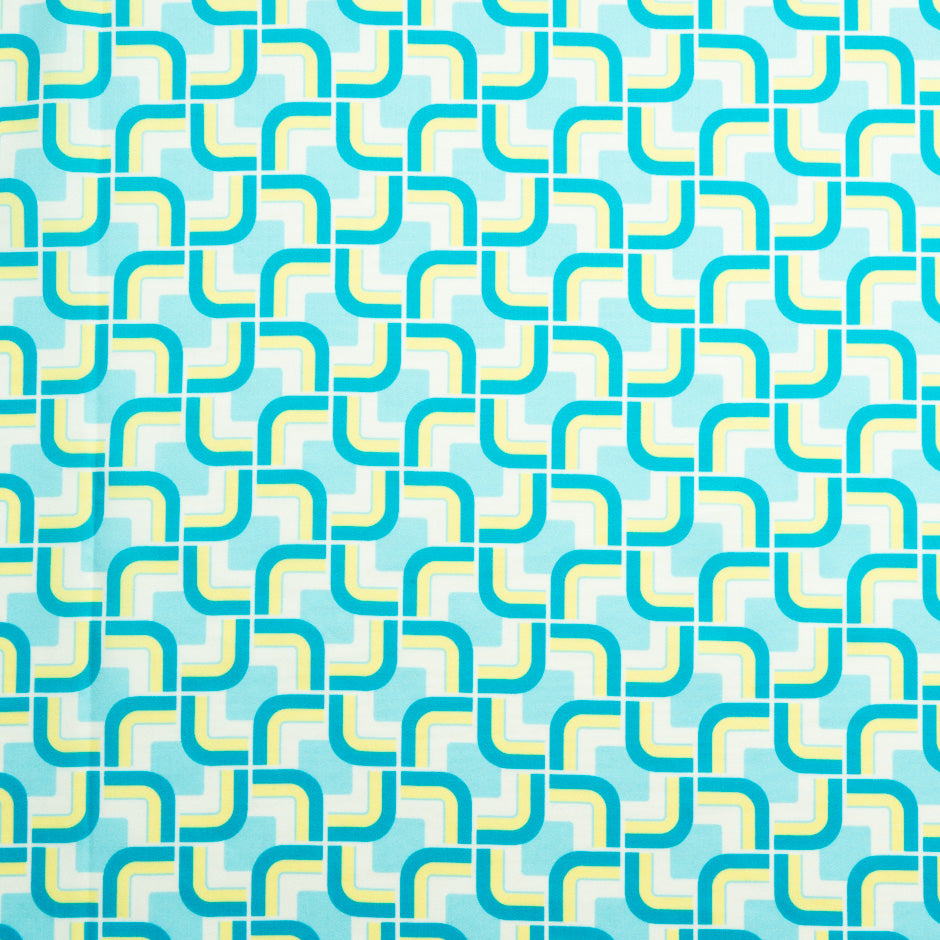 Turquoise & Yellow Geometric Printed Pure Cotton