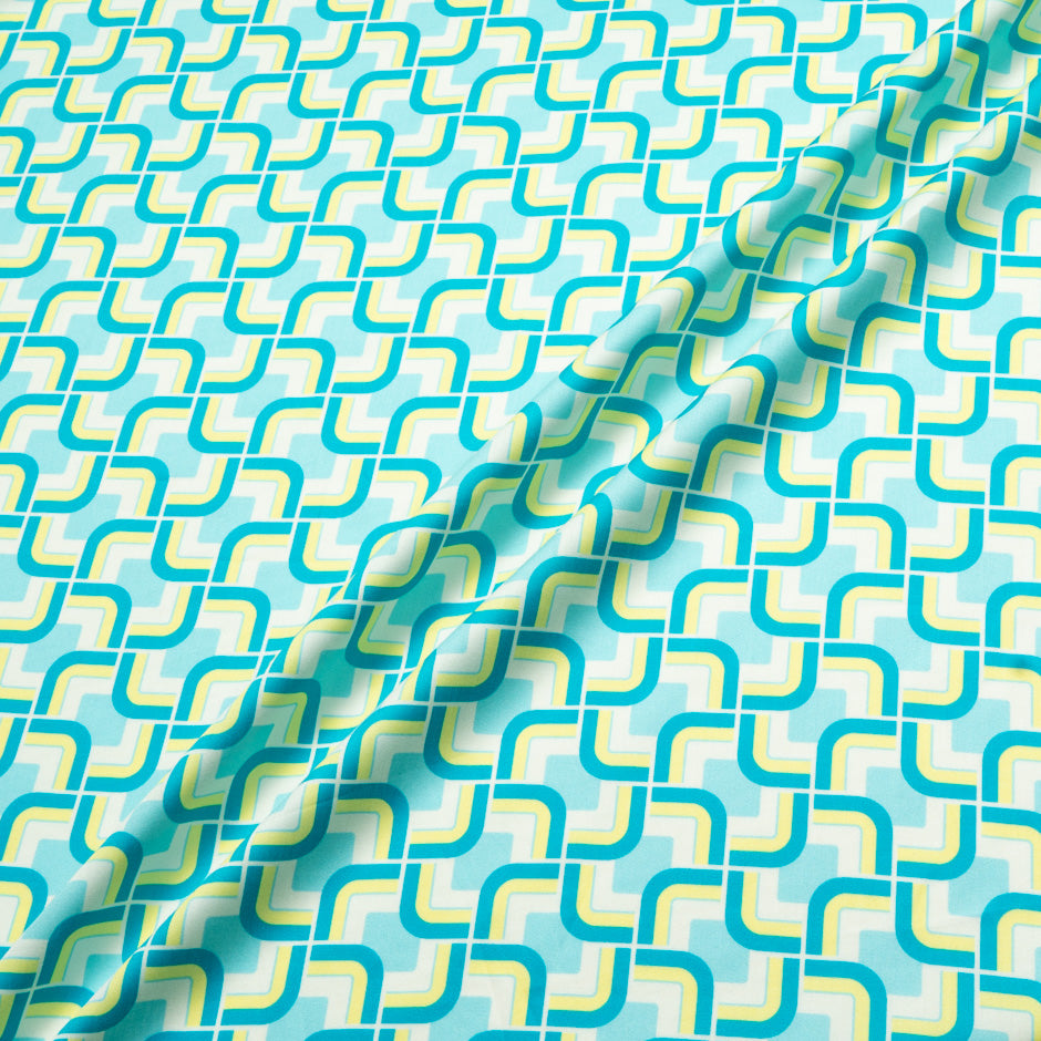 Turquoise & Yellow Geometric Printed Pure Cotton