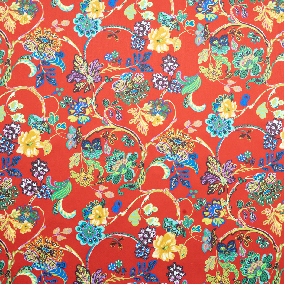 Floral Patterned Rich Red Pure Cotton