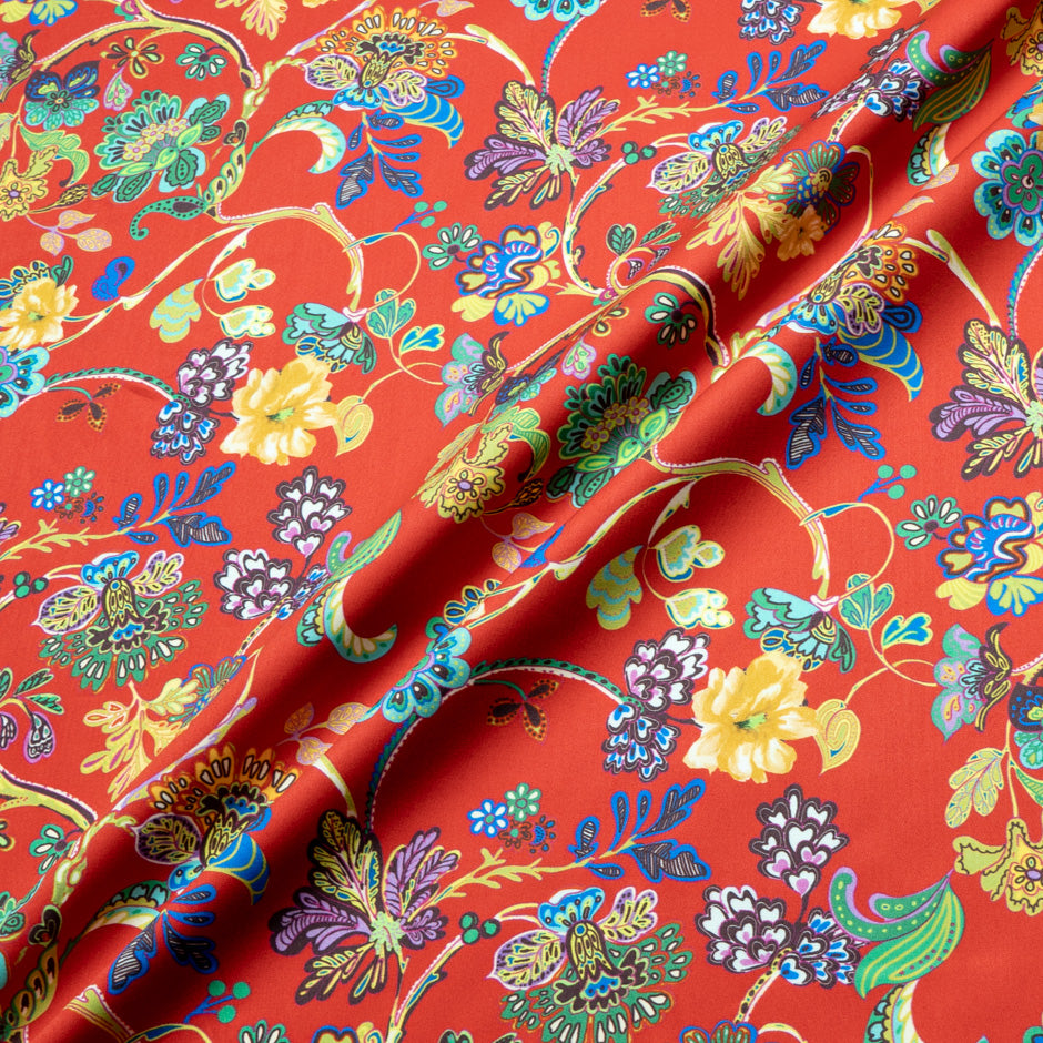 Floral Patterned Rich Red Pure Cotton