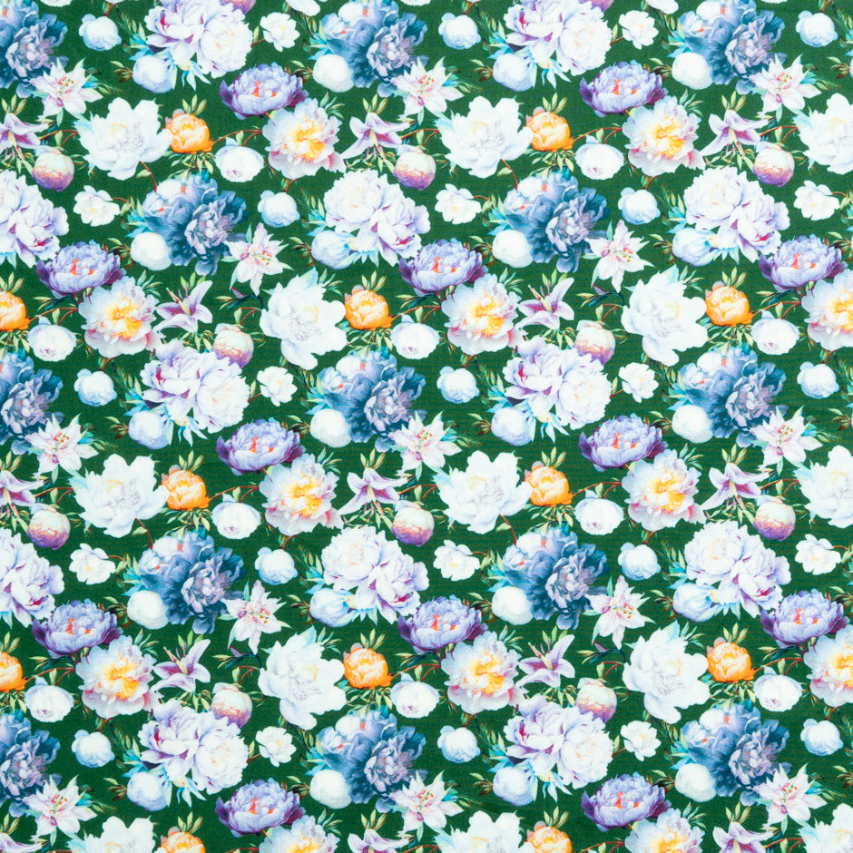 Lilac Floral Printed Deep Green Cotton