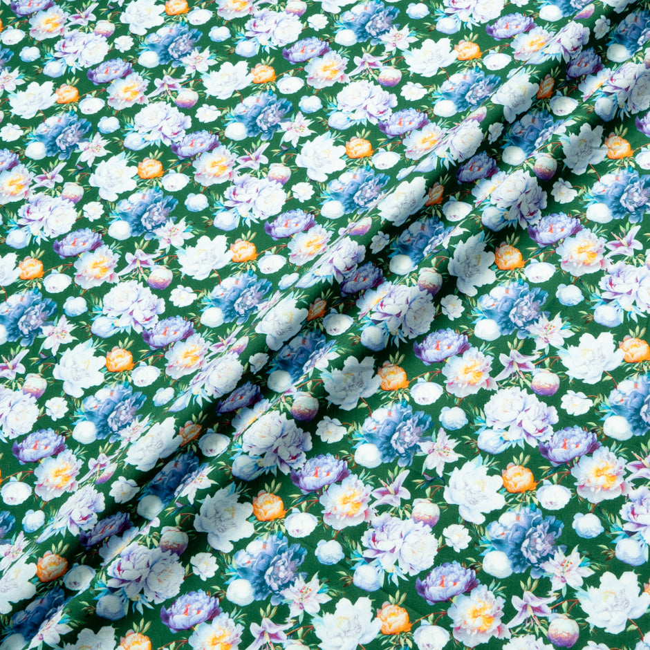 Lilac Floral Printed Deep Green Cotton