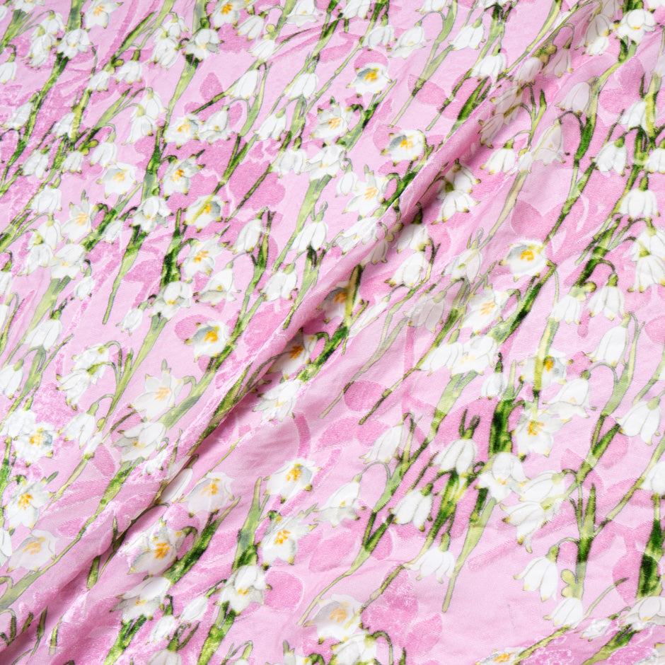 Snow Drop Printed Pink Silk Blend Devoré Velvet