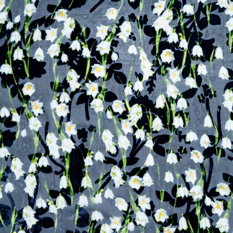 Snow Drop Printed Midnight Silk Blend Devoré Velvet