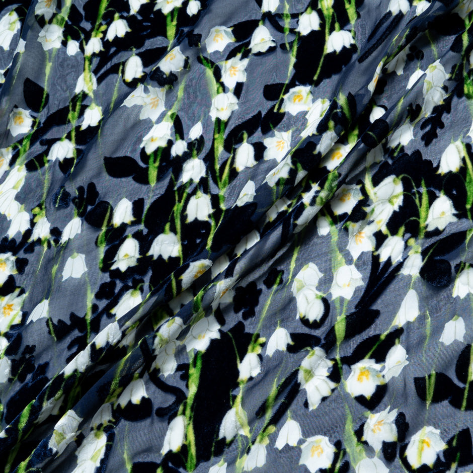 Snow Drop Printed Midnight Silk Blend Devoré Velvet