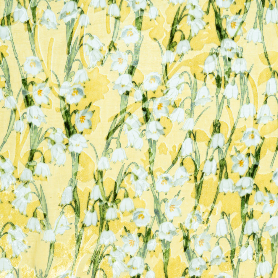 Snow Drop Printed Yellow Silk Blend Devoré Velvet