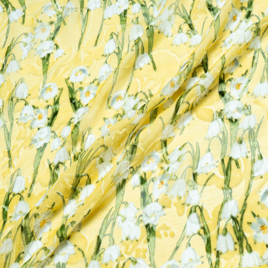 Snow Drop Printed Yellow Silk Blend Devoré Velvet