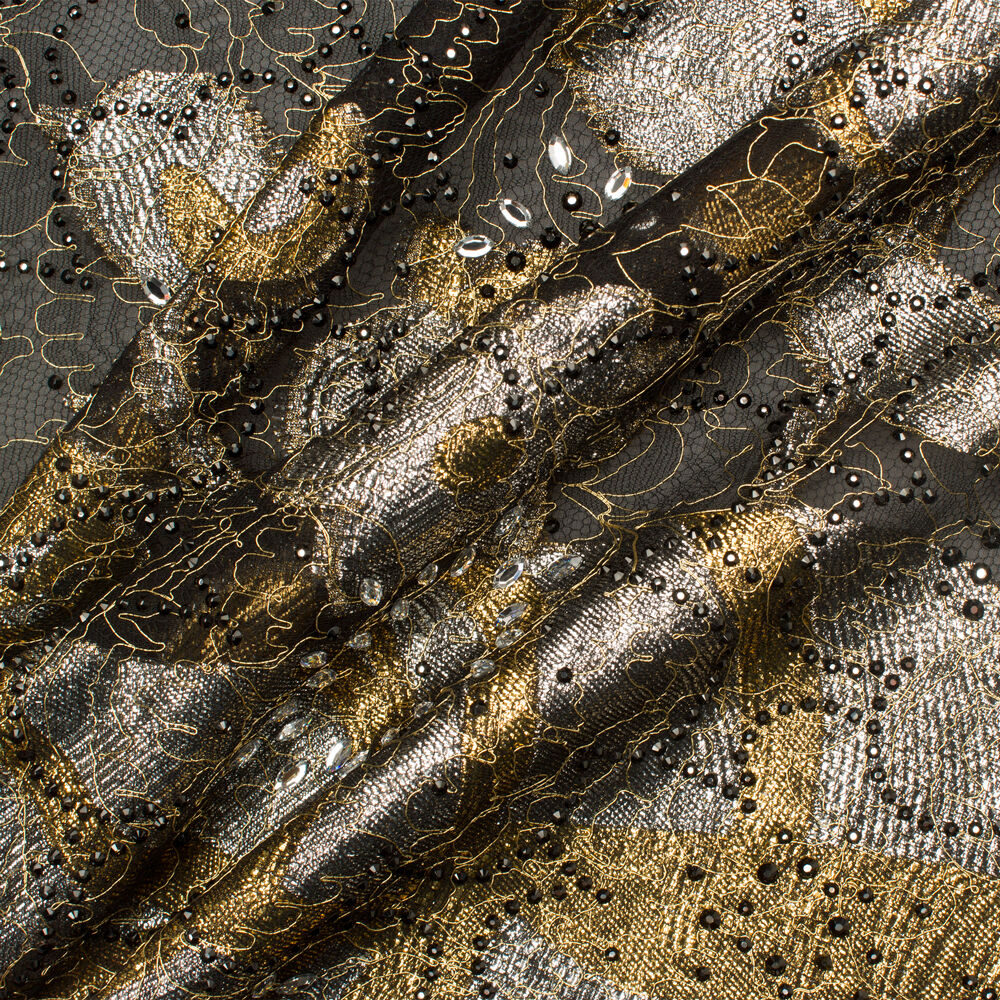 All-Over Diamanté Black Lace Fabric