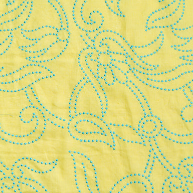 Bright Yellow Linen with Blue Embroidery