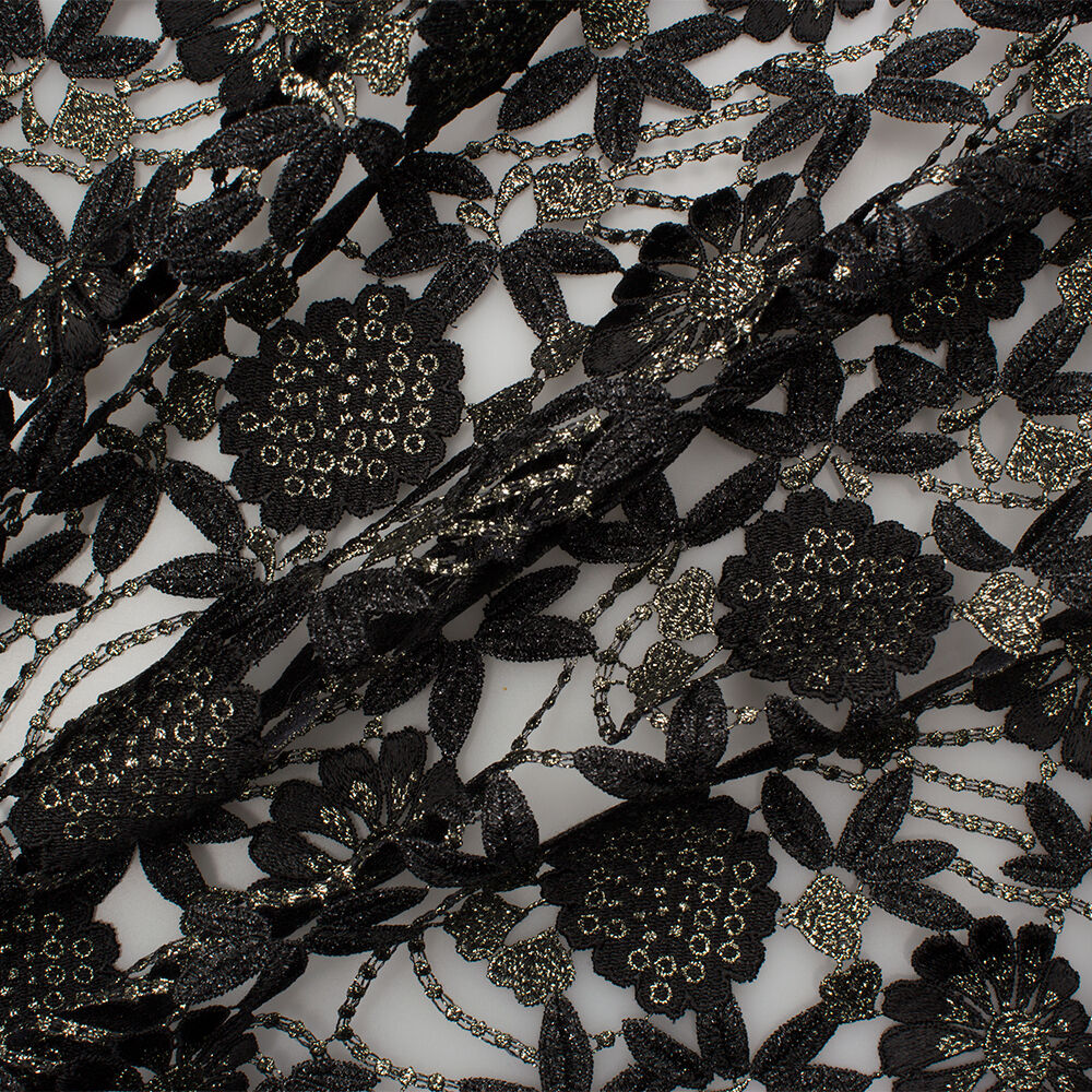 Black & Silver Grey Metallic Guipure Lace