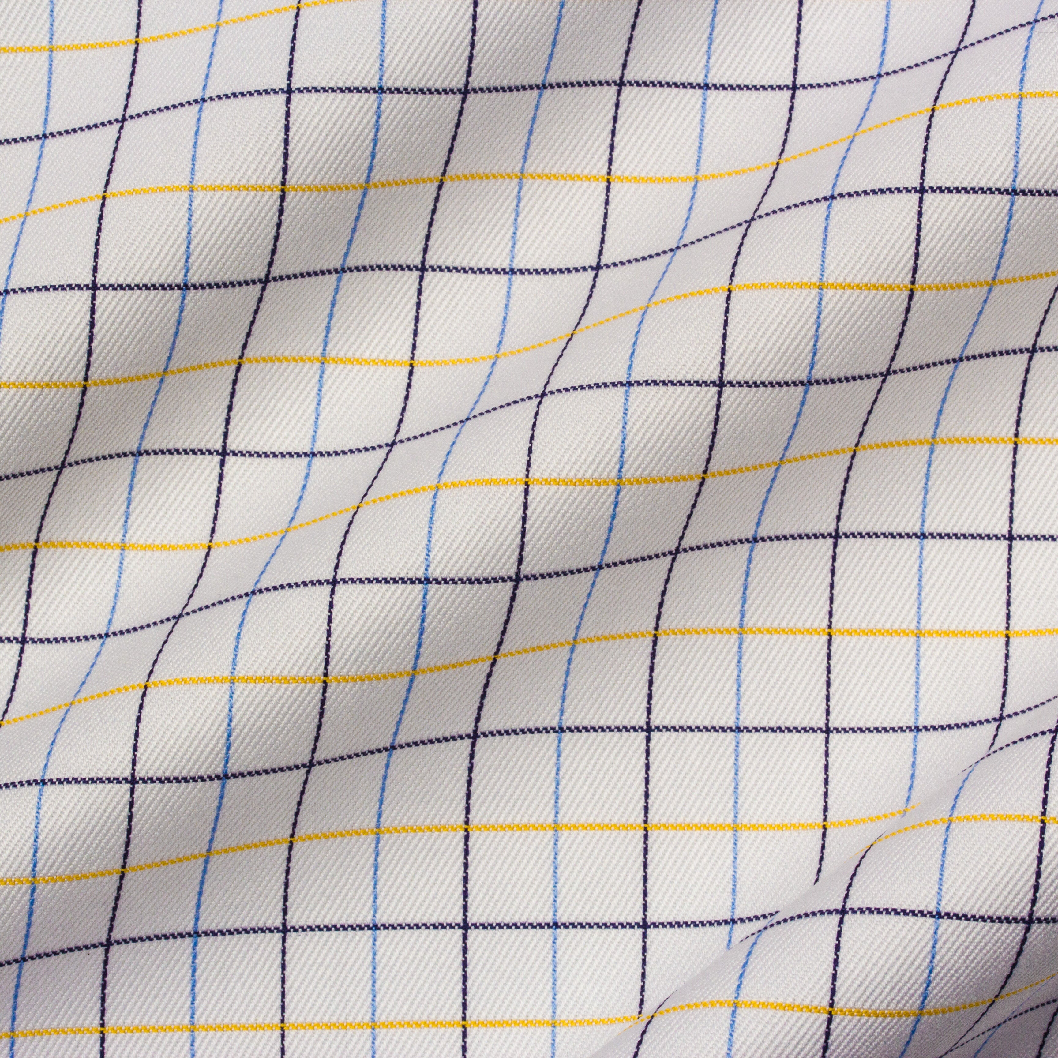 Blue & Yellow Check on Off-White Cotton Shirting