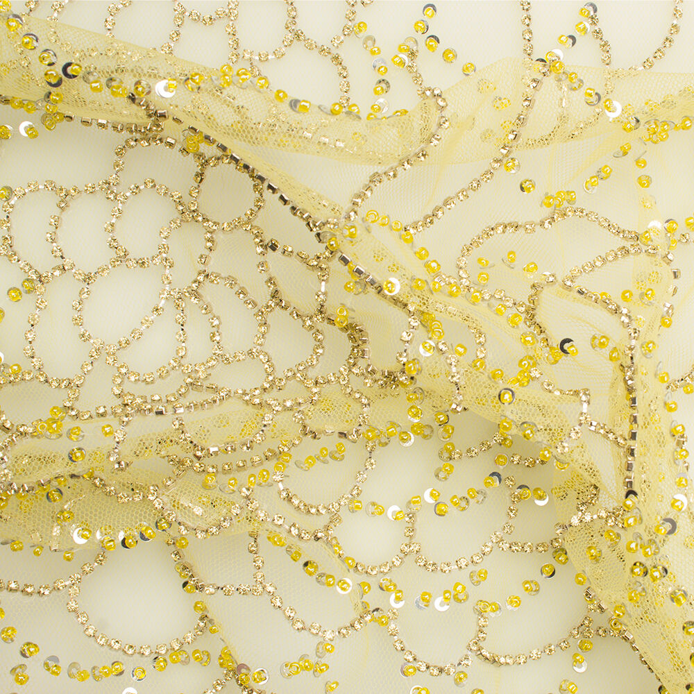 Lemon Yellow Beaded Tulle