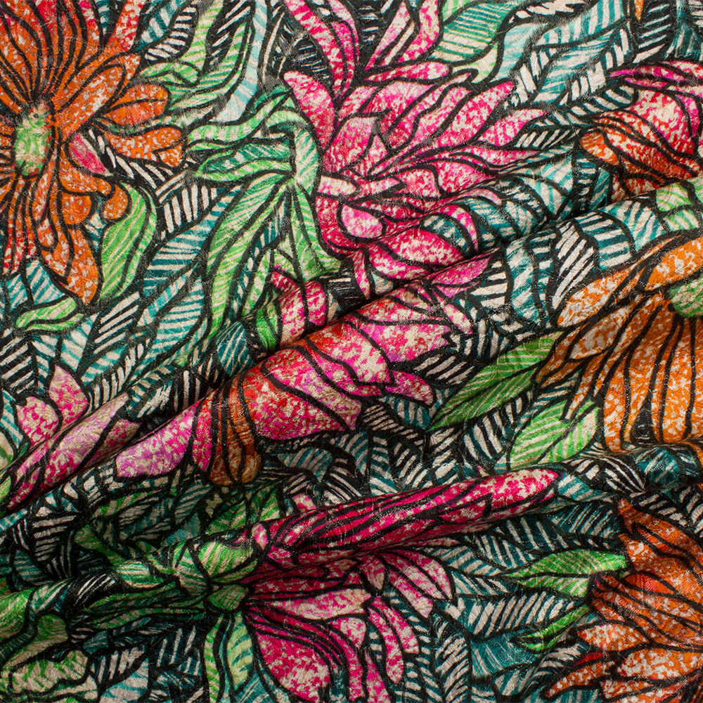 Pink/Orange/Green Metallic Jacquard Cloqué