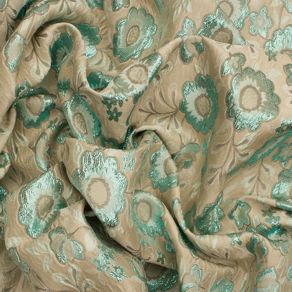 Turquoise Floral Metallic Silk Cloqué