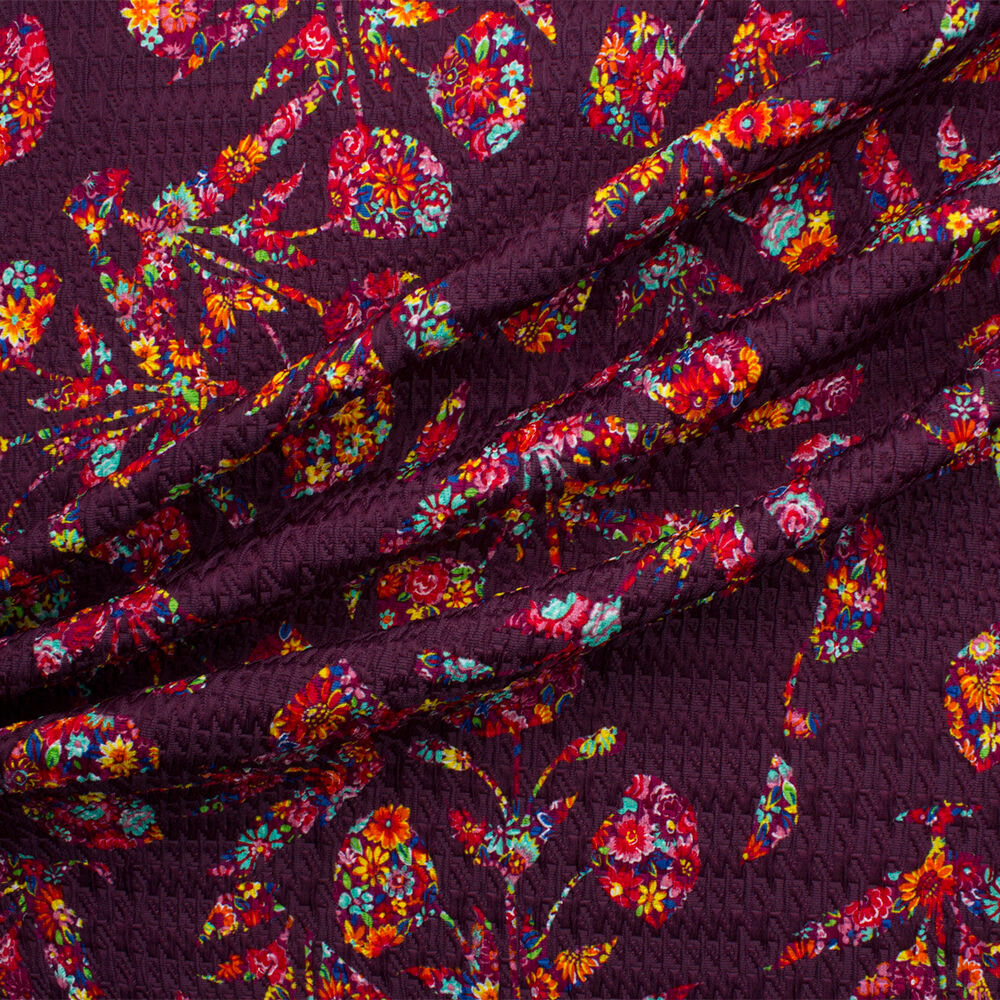 Bordeaux Floral Printed Cloqué