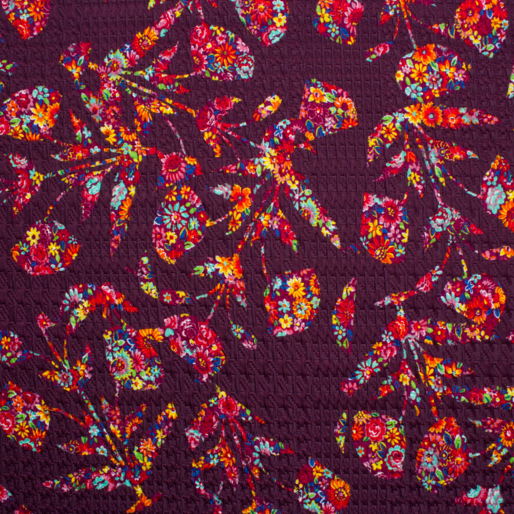 Bordeaux Floral Printed Cloqué