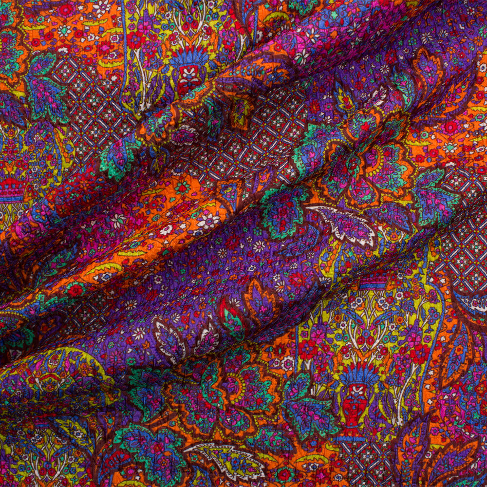 Purple Paisley Printed Cloqué