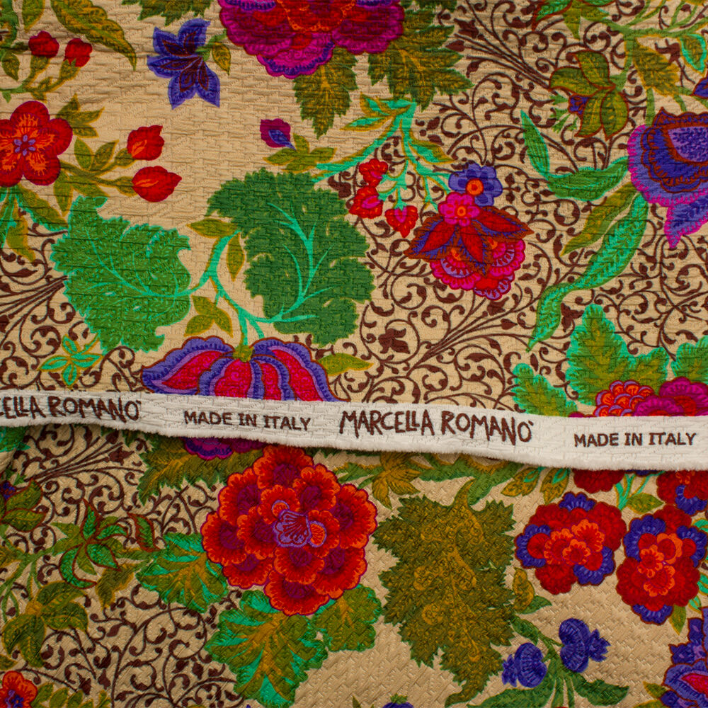 Multi-Coloured Floral Printed Cloqué