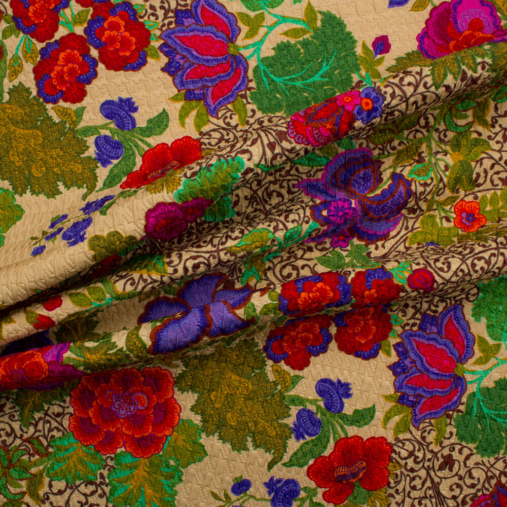 Multi-Coloured Floral Printed Cloqué