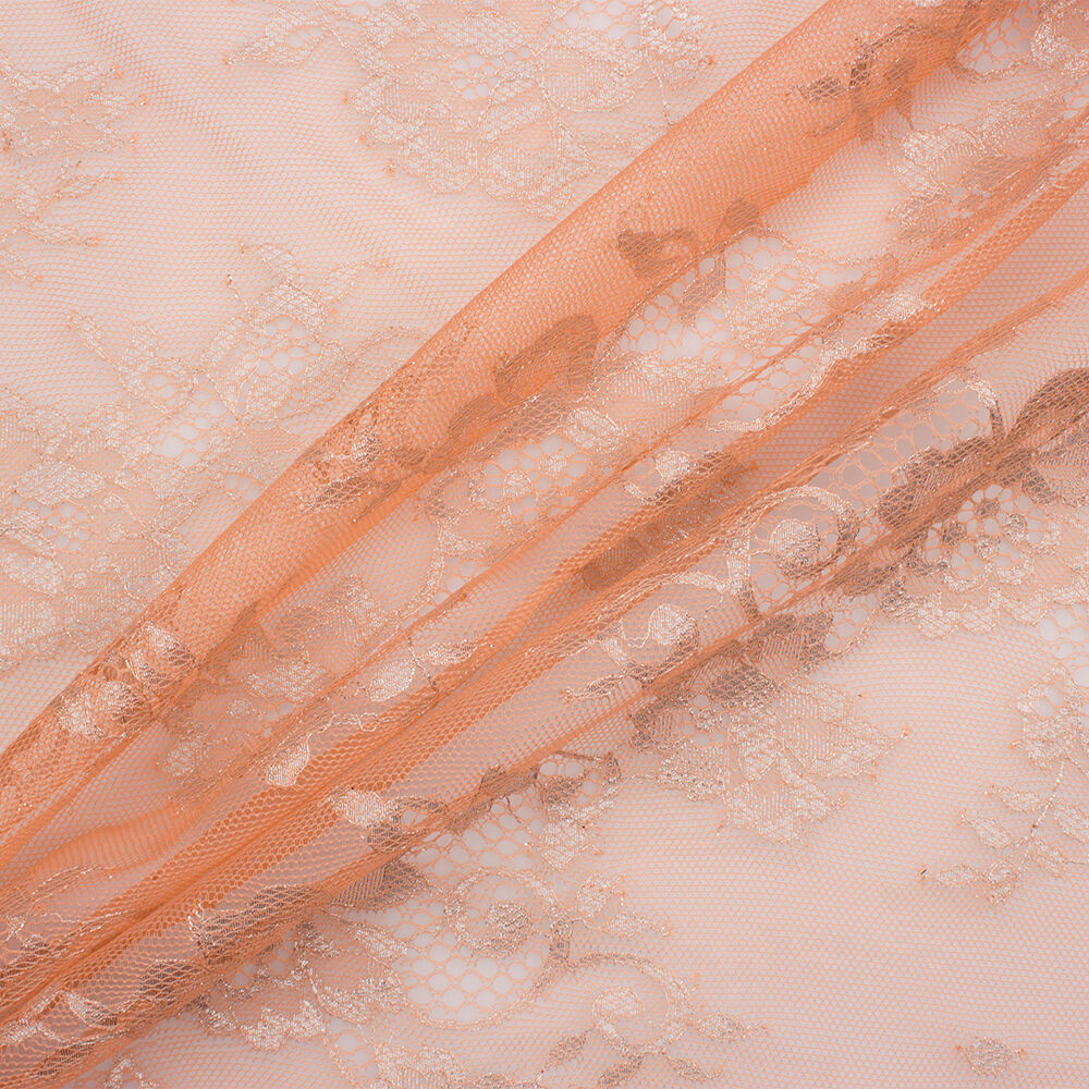 Peach & White Gold Metallic Chantilly Lace