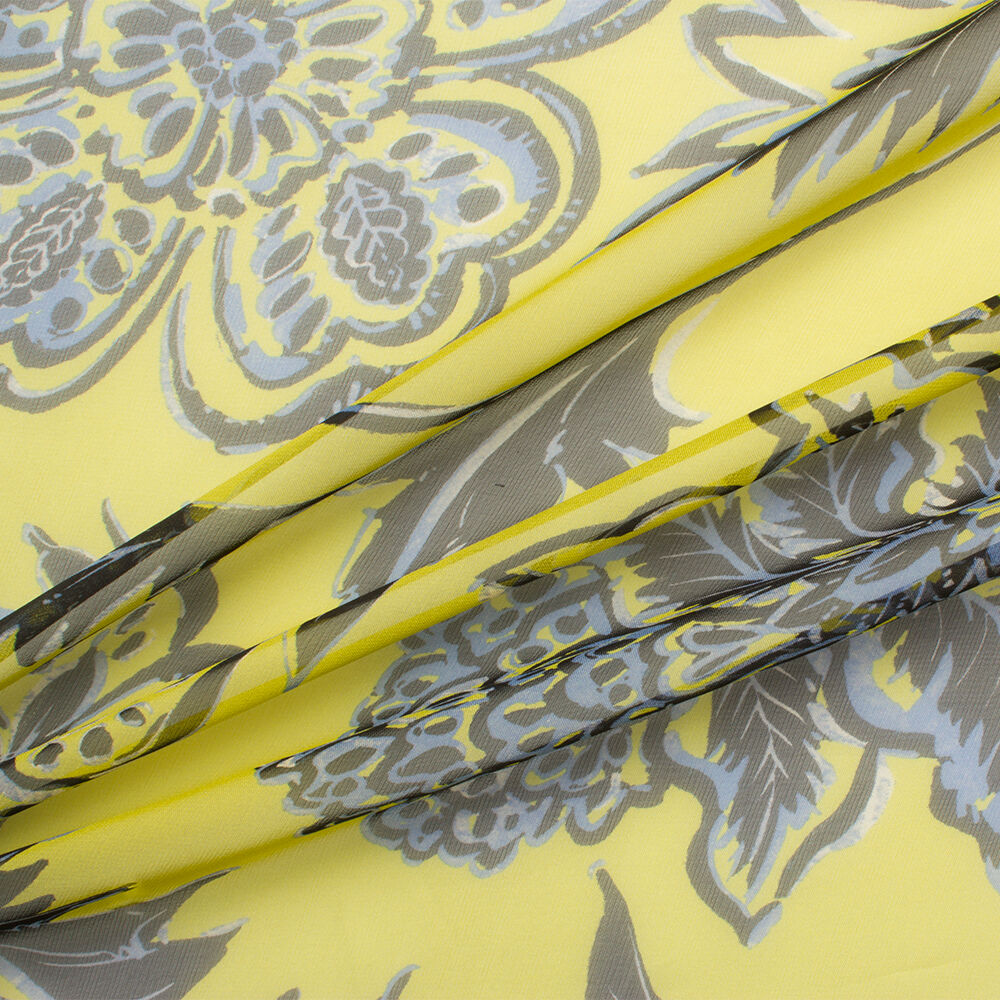 Buttercup Yellow/Black Floral Silk Chiffon (A 2m Piece)