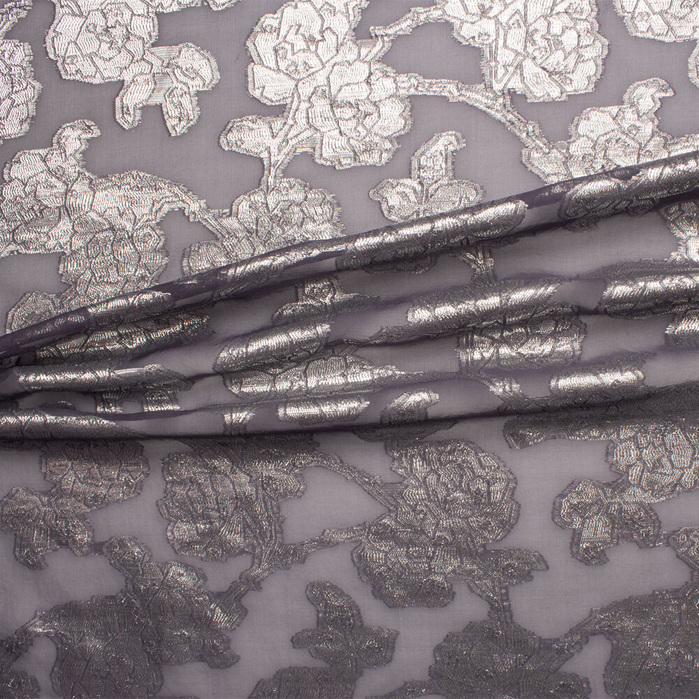 Slate Grey/Silver Floral Lamé Jacquard