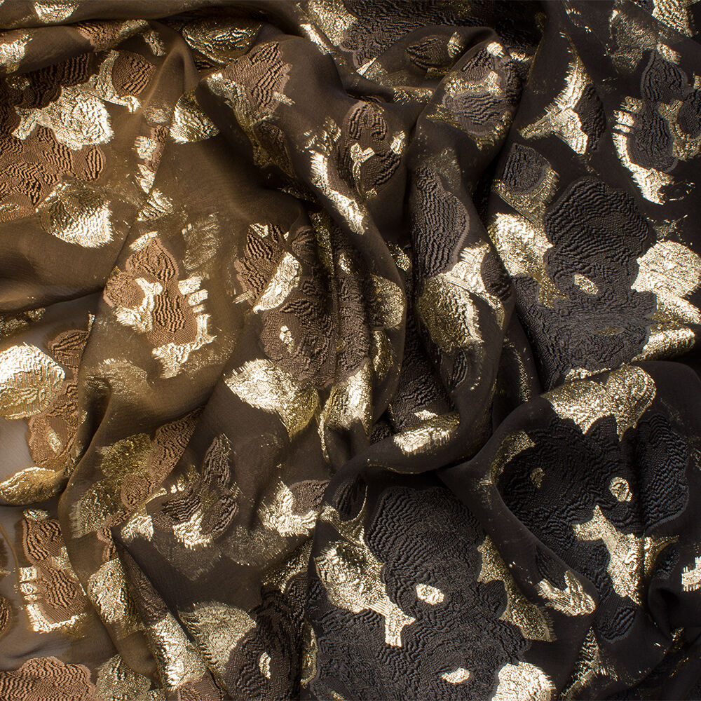 Black/Brown Ombré Metallic Chiffon Jacquard