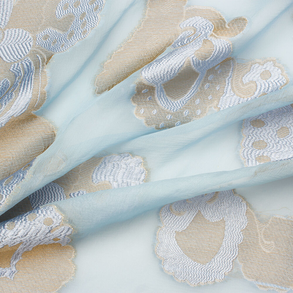 Pastel Blue/Gold Metallic Silk Chiffon (A 1.50m Piece)