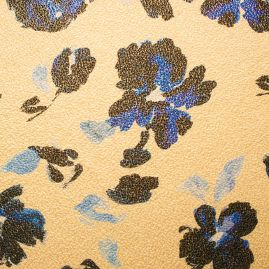 Blue/Black Floral Printed Cloqué