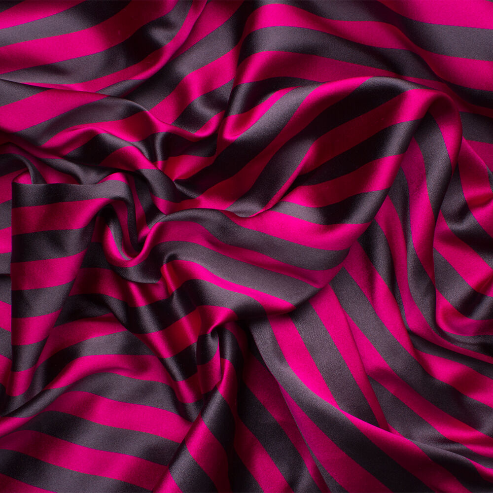 Magenta/Grey Striped Double Silk Satin