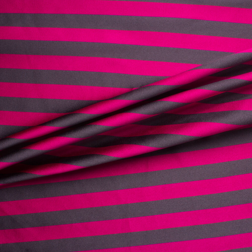 Magenta/Grey Striped Double Silk Satin