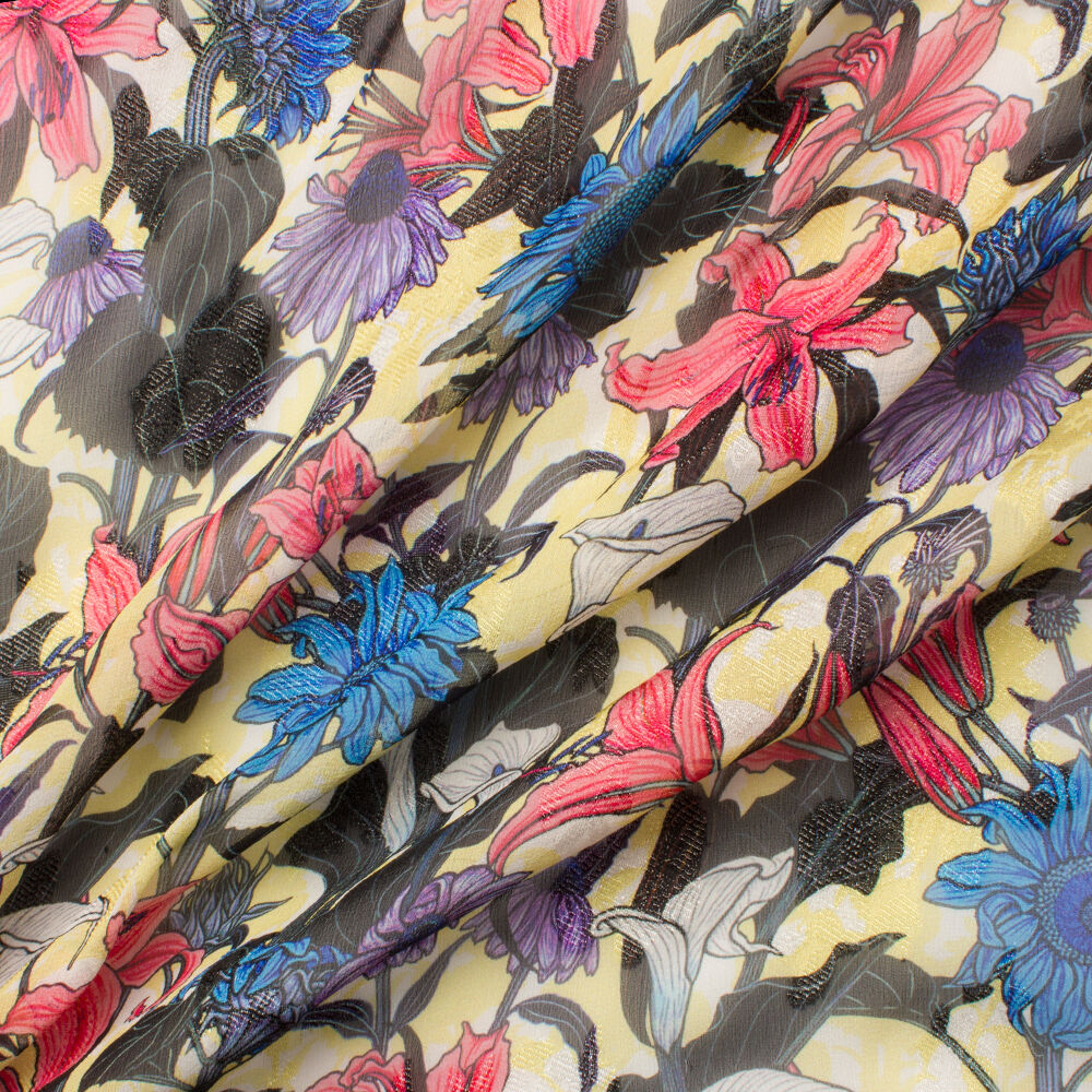 Yellow/Multi-Coloured Laminated Silk Chiffon