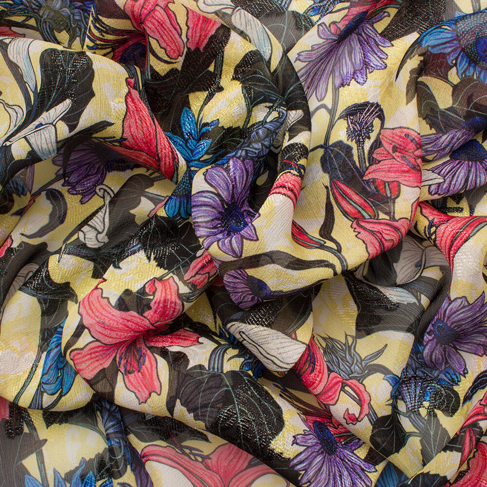 Yellow/Multi-Coloured Laminated Silk Chiffon