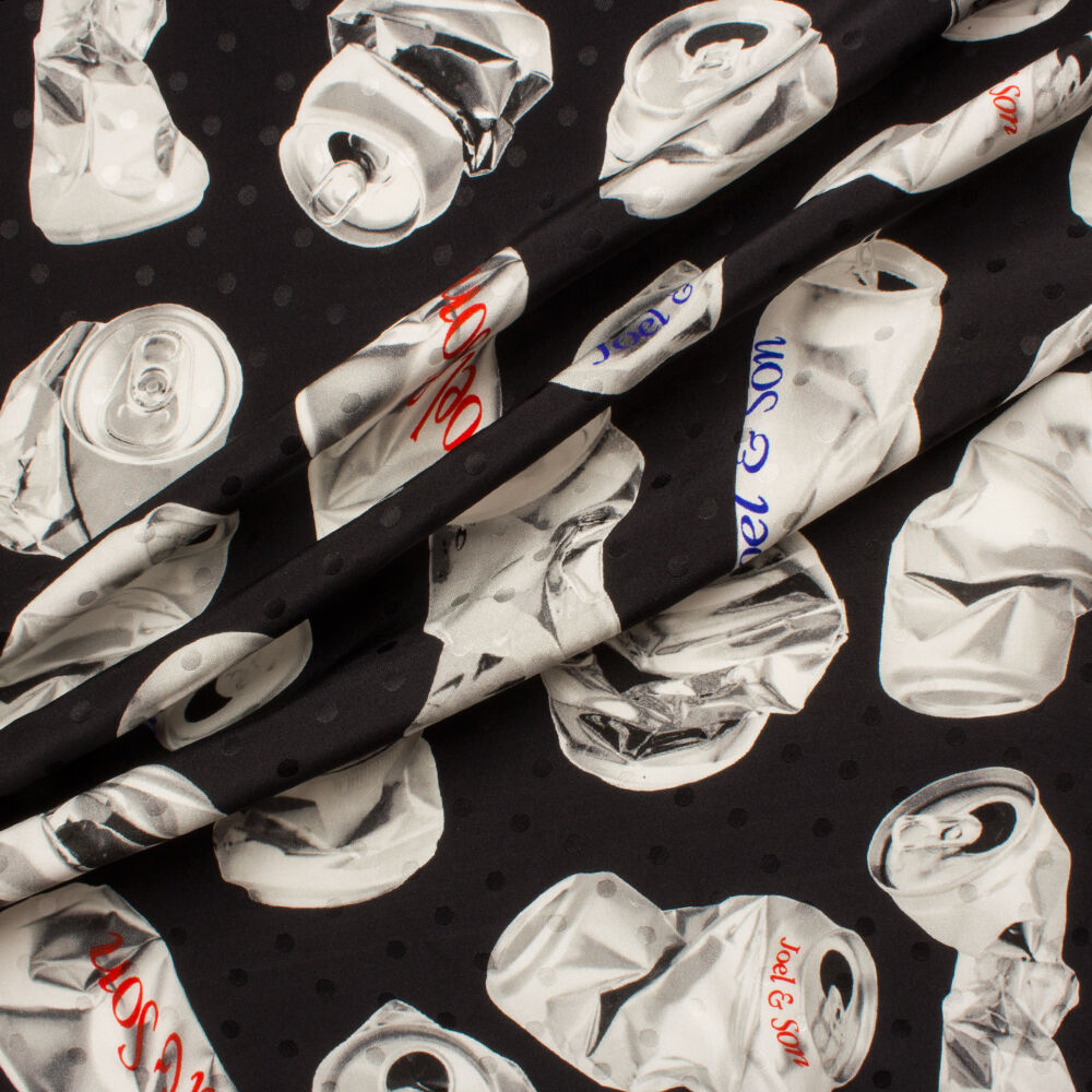 Monochrome Print 'Soda Cans' Silk Jacquard