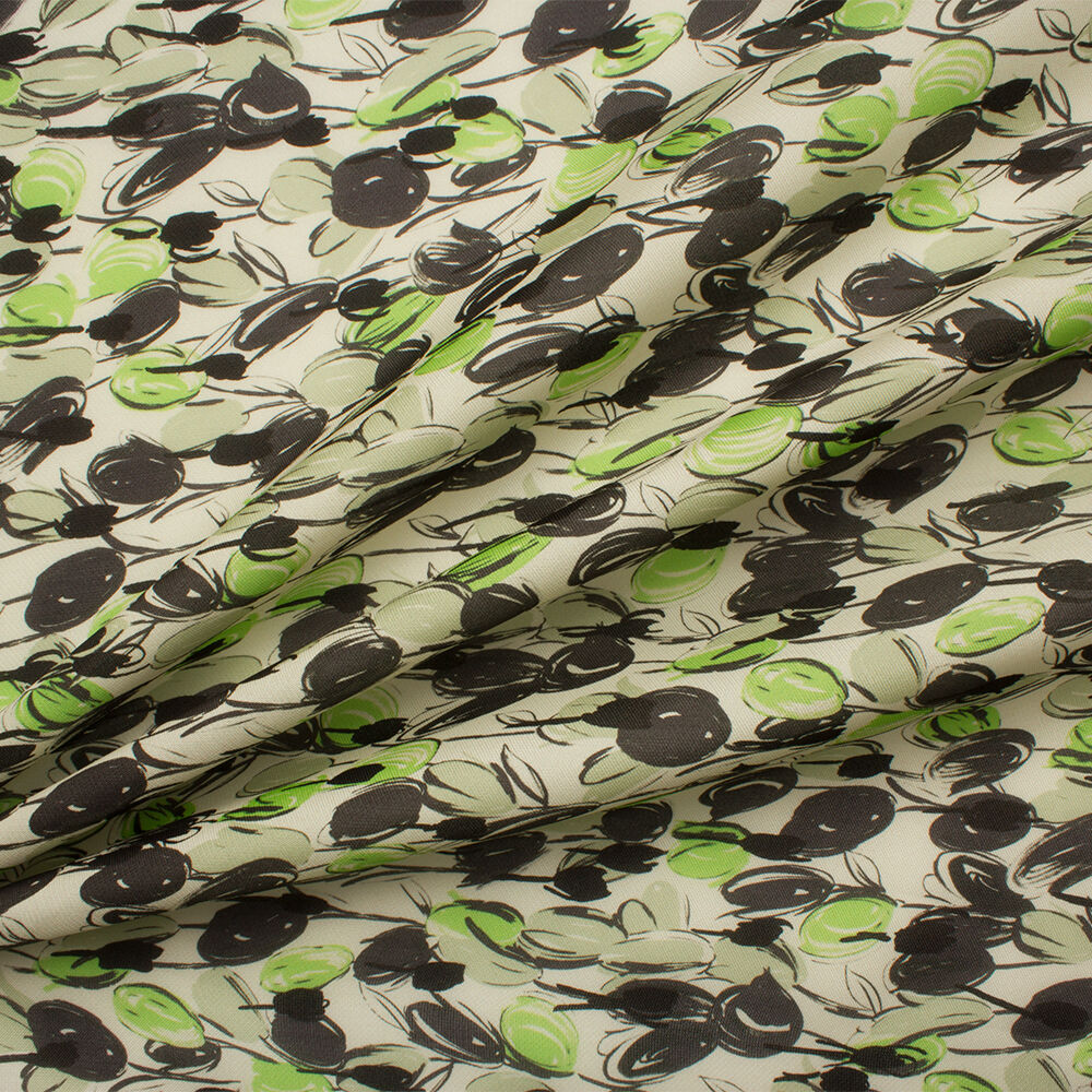 Green/Black Printed Silk Gazar