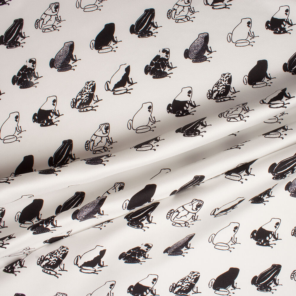 Monochrome 'Frogs' Printed Silk Twill (A 3m Piece)