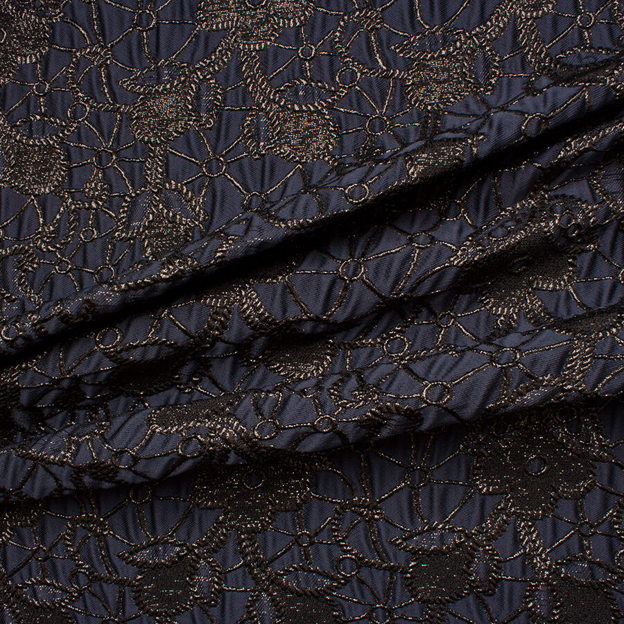 Midnight Blue/Black Rope Metallic Cloqué (A 3m Piece)