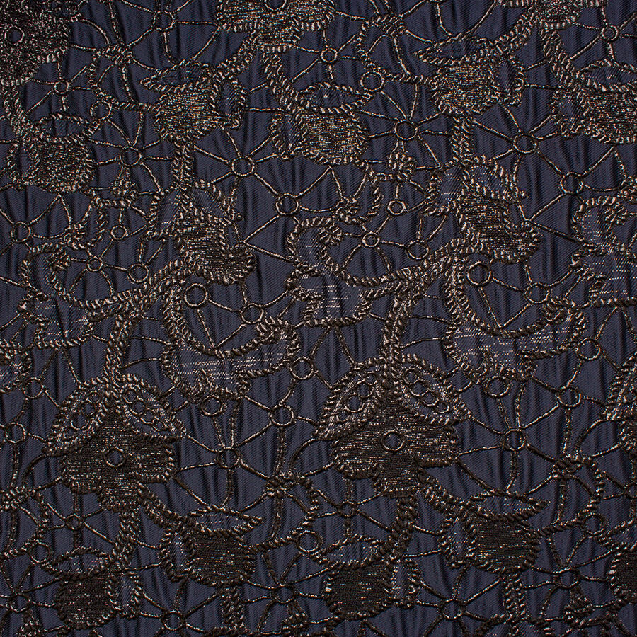 Midnight Blue/Black Rope Metallic Cloqué (A 3m Piece)